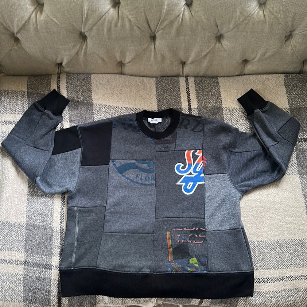 Re/Done Mixed Print Sweatshirt Hoodie in Heathered Black Patchwork Size Small